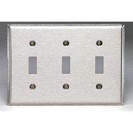 Leviton 3-Gang Toggle Switch Wallplate, Standard Size, Non-Magnetic Stainless Steel, Brushed Finish, 84011-40