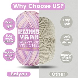 3x50g Beginners Pink Purple Yarn, 260 Yards Pink Purple Yarn for Crocheting Knitting, Easy-to-See Stitches, Worsted Medium #4, Chunky Thick Cotton Nylon Blend Yarn Yarn for Crocheting