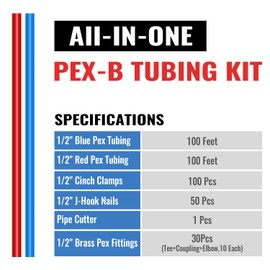 SUNGATOR 1/2 Inch Pex-B Tubing, Pex-B Pipe 100 Feet x 2 Rolls, 1/2'' Blue & Red Pex Pipe Coil For Plumbing, Pex-B Plumbing Tubing for Potable Water (All-in-One)