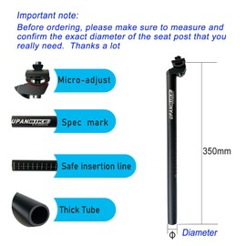UPANBIKE 350mm(13.8inch) Bike Seatpost Aluminium Alloy Bicycle Seat Post with Micro Adjust Clamp (φ 25.4mm)