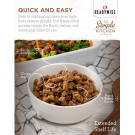 ReadyWise Simple Kitchen Seasoned Ground Beef Crumbles, 22 Servings – Freeze-Dried Meat for Emergency Food Supply, Long-Term Storage, Camping, Survival, MRE, and Disaster Preparedness, #10 Can