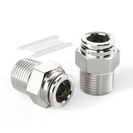 TAILONZ PNEUMATIC 304 Stainless Steel Male Straight 6MM Tube OD x 1/4 Inch NPT Thread Push to Connect Fittings PC6-N2 (Pack of 2)