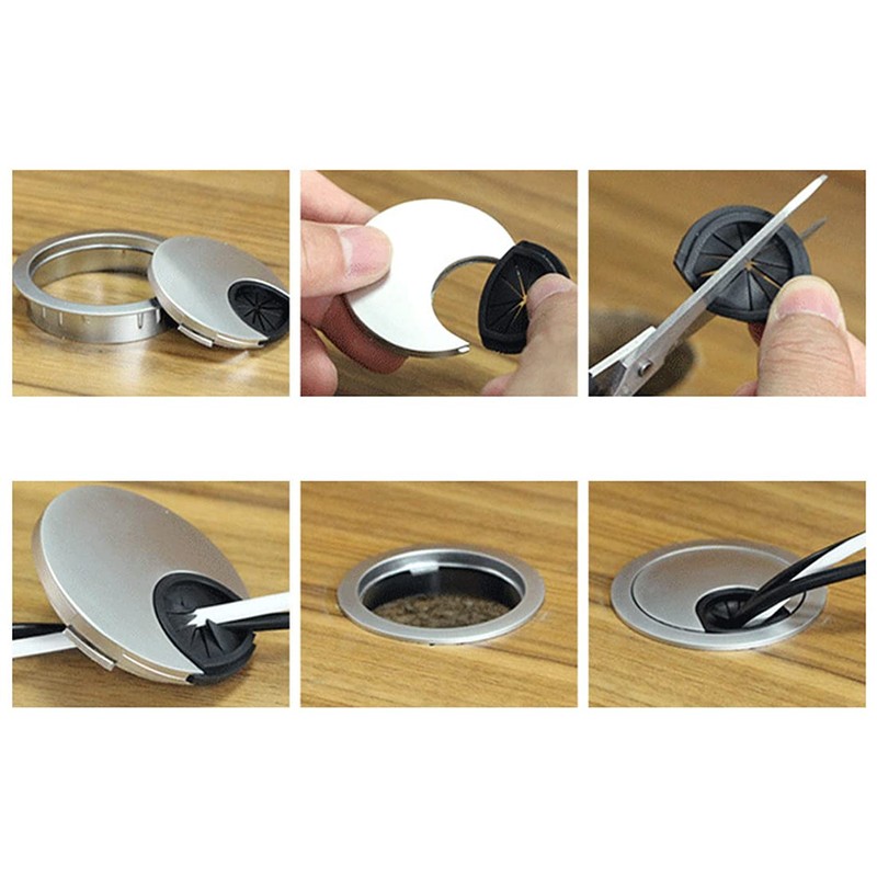 4-Piece 60mm Desk Cable Grommets, Computer Desk Metal Cable Hole,
