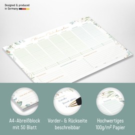 paper&you® Weekly Planner Pad A4 without Fixed Date [Gold Leaf] 50 Sheets | Diary with To-Do List, Shopping List, Large Note Field & More | Climate-Friendly & Sustainable