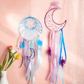 INFUNLY 2 Set DIY Dream Catcher Kit - Make Your Own With Instruction, Moon Circle, Star, Metal Feather - Handmade Wall Hanging Decor for Bedroom, Wedding, Party