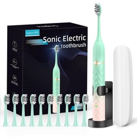 Electric Toothbrush Set, Equipped with 10 Brush Heads and Travel case, IPX8 Waterproof, 2-Minute Timer, 42000 high-Frequency Vibrations, 5 Modes, The First Choice for Gift Giving