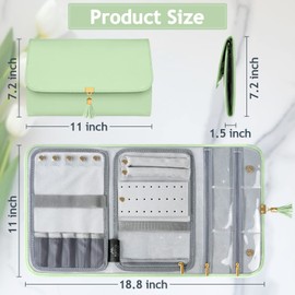 MATEIN Travel Jewelry Organizer Case, Foldable Water-Resistant Soft Leather Jewelry Roll, Women Jewelry Bag for Earrings, Rings, Necklaces, Bracelets, Green