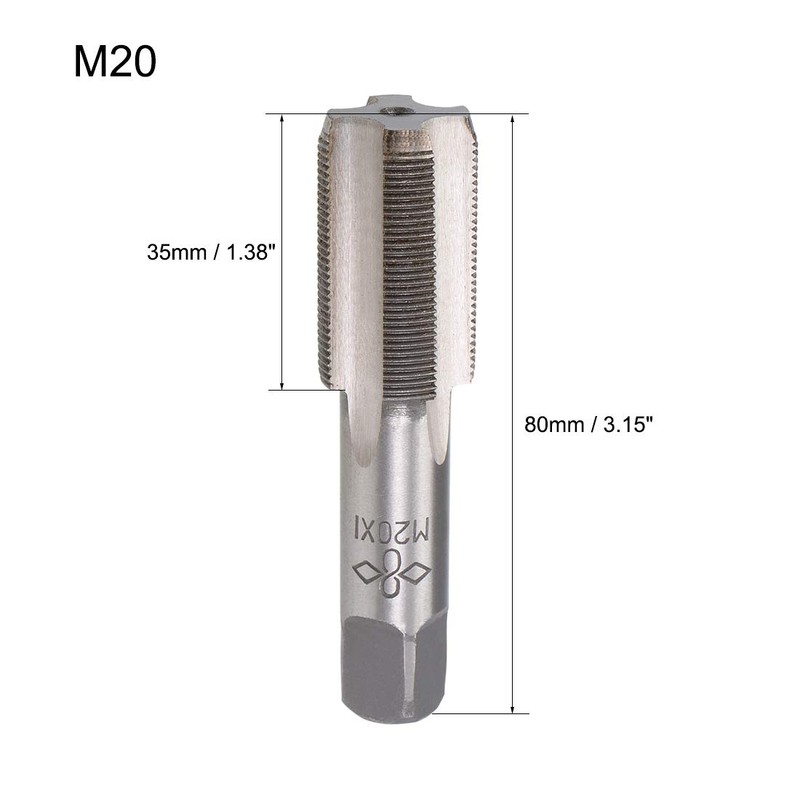 sourcing map Metric Hand Tap M20 Thread 1 Pitch 4