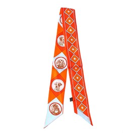 JERLA 100% Mulberry silk Scarf Head Hair Ribbon Handbag Handle wrap Tie Bundle Neckerchief Scarf for women (Dog orange)