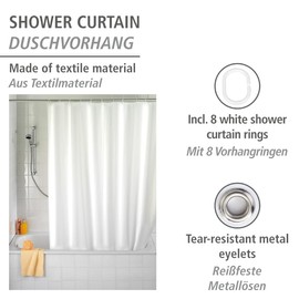 Wenko Shower Curtain, Plain Washable with 8 Shower Curtain Rings