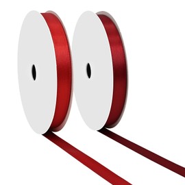 BVIEAKD Double Sided Red Ribbon 10 mm Wide 2 Rolls Total 27 Meters Long Perfect for Crafts Wedding Decorations Bow Making Art Sewing and More