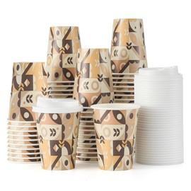 Tamone 100 Pack 12 oz Paper Coffee Cups, Disposable Coffee Cups with Lids, Paper Cups for Cold/Hot Drinking Coffee, Water, Juice or Tea, Suitable for Home, Restaurant, Store and Cafe