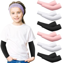 Handepo 6 Pairs Kids Arm Sleeves Elastic Compression Arm Sleeve for Basketball Football Baseball Volleyball Youth Sports(Simple Style)