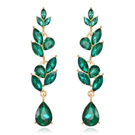 EVER FAITH Leaf Earrings Wedding Crystal Dangle Drop Marquise Art Deco Rhinestone Chandelier Earrings for Women Blue Gold Tone, Crystal