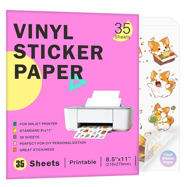 Premium Printable Clear Vinyl Sticker for Inkjet Printers 35 Sheets