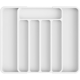 Kitsure Cutlery Drawer Organiser for Kitchen - Adjustable Cutlery Tray for Effortless Utensil Sorting, Versatile Kitchen Storage & Organisation Solution, 12.13" x 1.54" x 8.07"~13.90", White