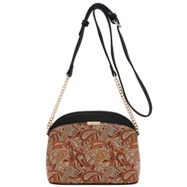 FashionPuzzle Leopard Print Small Dome Crossbody with Chain Strap (Classic Black/Tan)