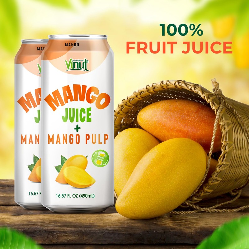 Vinut 100% Mango Juice with Pulp (16.57 fl oz, Pack