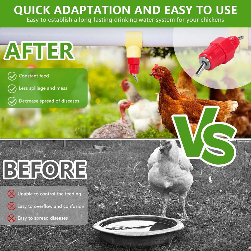 KISEER 30 Pack Automatic Chicken Waterer Poultry Water Nipple Drinker