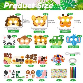 Cinrobiye 24p Sets Jungle Animal Masks Craft Kit DIY Safari Animal Dress-Up Party Face Mask Paper Wild Animals Party Favors for Kid Classroom School Fun Craft Activities Gift Supplies