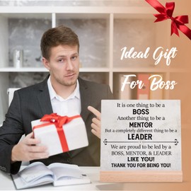 Boss Gifts Desk Decor for Christmas - Best Boss Mentor Leader Gift From Employee Coworkers, Team Leader Gifts for Christmas Birthday Retirement, Thank You Gifts Plaque with Wooden Stand