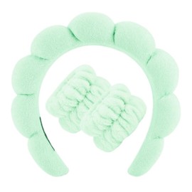 Spa Headband Wrist Towels Scrunchies/Wristband Set for Washing Face, Skincare Headbands for Women Terry Towel Cloth Fabric Puffy Sponge Facial Headband Hair Bands Wristbands for Makeup, Shower
