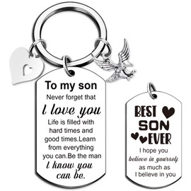 To My Son Inspirational Keychain - Motivational I Love You Eagle Heart Pendant Keychains from Mom Dad Parents for Adult Teen Boys Back To School Birthday Graduation Christmas Anniversary
