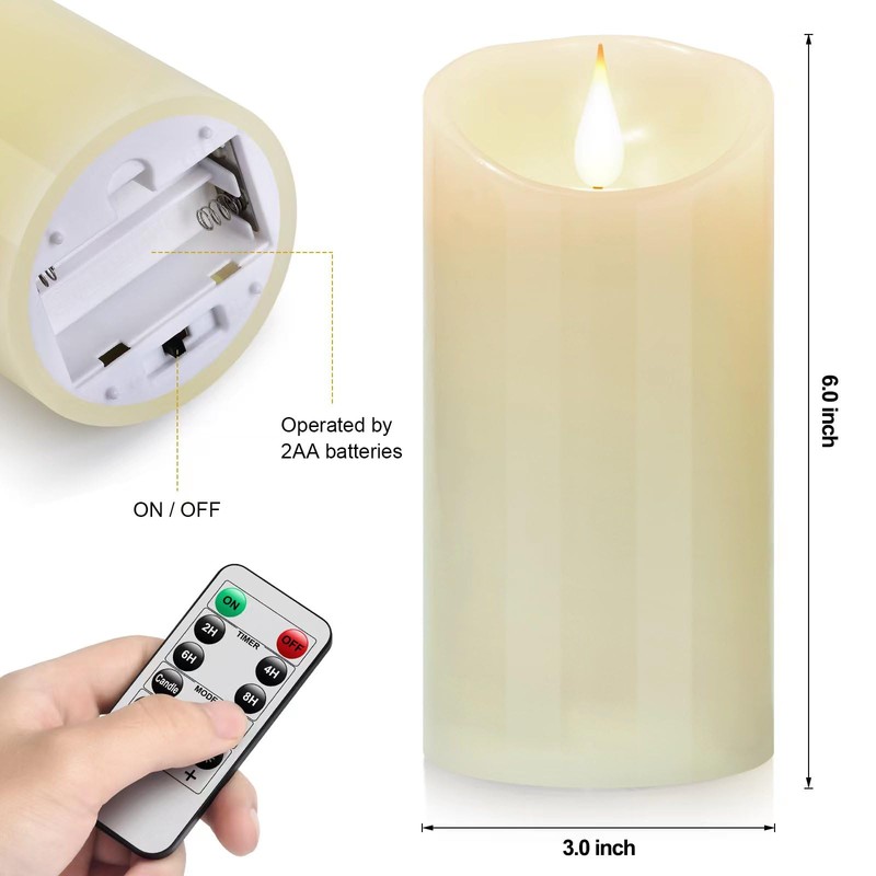 Nancia Flameless Battery Operated Flicking Candles:Remote Control Realistic Wax Pillar