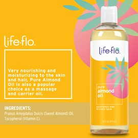 LIFE-FLO Pure Almond Oil, Sweet Almond Oil for Skin Care, Hair Care and Massage, Aromatherapy Carrier Oil, Revitalizing and Moisturizing, No Fillers, 60-Day Guarantee, Not Tested on Animals, 16oz