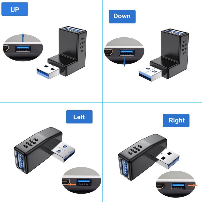 SELIACR USB to USB Angle Adapter (Pack of 4), 3.0USB