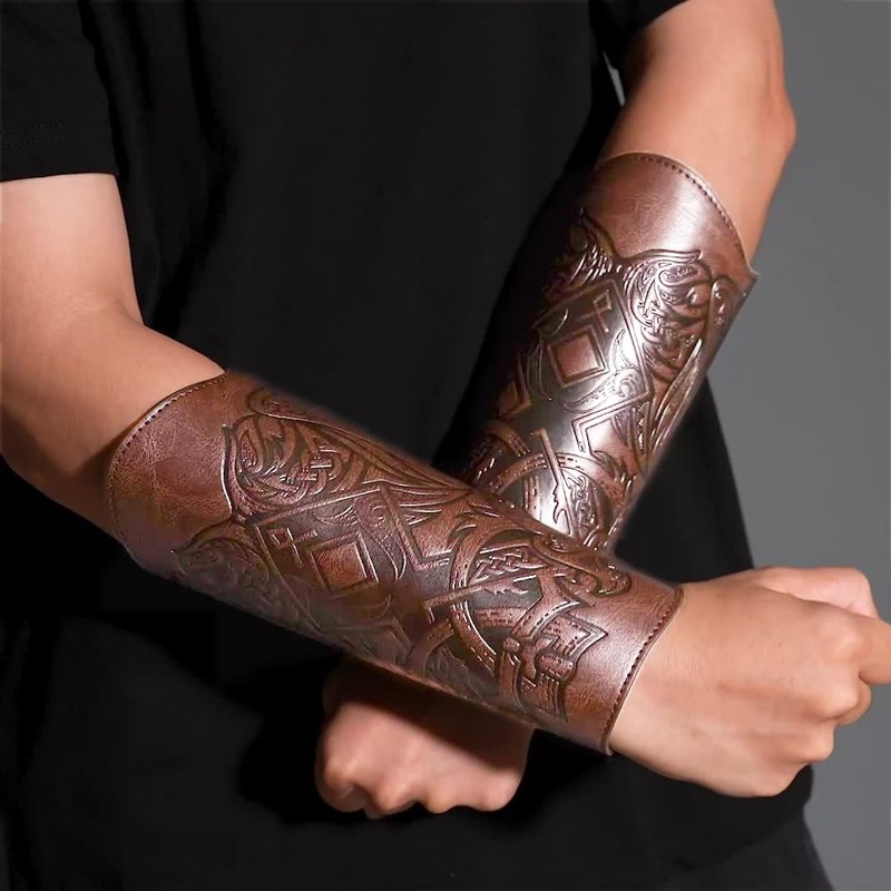 M-YOUNG Handcrafted Leather Bracers Viking Chest Armor for men Embossed
