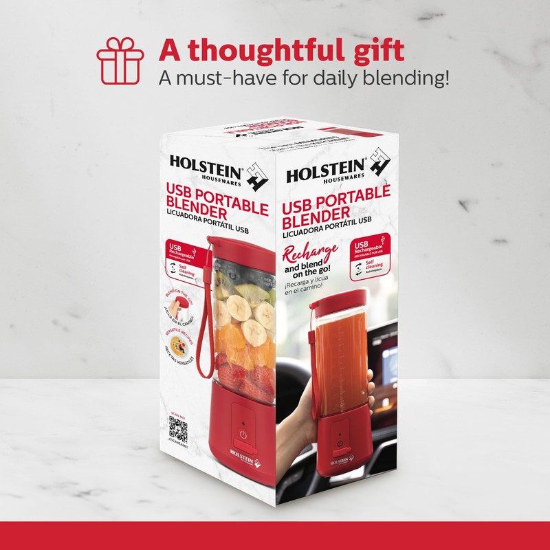 Holstein Housewares - USB Portable Blender, 16oz Personal Smoothie &
