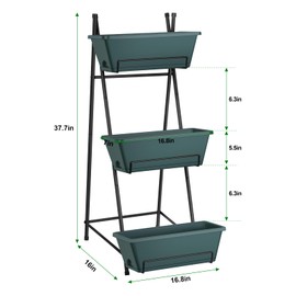 Raised Garden Bed 3 Tier Vertical Garden Planter Standing Garden Bed Planter Box Outdoor Herb Planter with Drainage Holes Removable Tray for Patio Balcony Porch Green