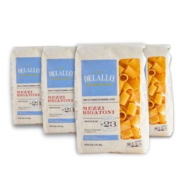 DeLallo Mezzi Rigatoni Pasta, Made with Only 100% Durum Wheat Semolina, Bronze Cut, Made in Italy, All Natural, Non-GMO, 4 Pack