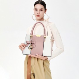 KKXIU 3 Zippered Compartments Purses and Handbags for Women Top Handle Satchel Shoulder Ladies Bags (A-Pink White)