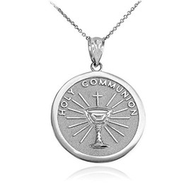 Religious Jewelry Sterling Silver Holy Communion Round Medal Pendant Necklace, 20"