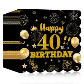 40th Birthday Paper Napkins,13 x 13 inch Disposable Black and Gold Scalloped Dessert Cocktail Napkins for Birthday Wedding Anniversary Reception Event Decorations（40pcs ）