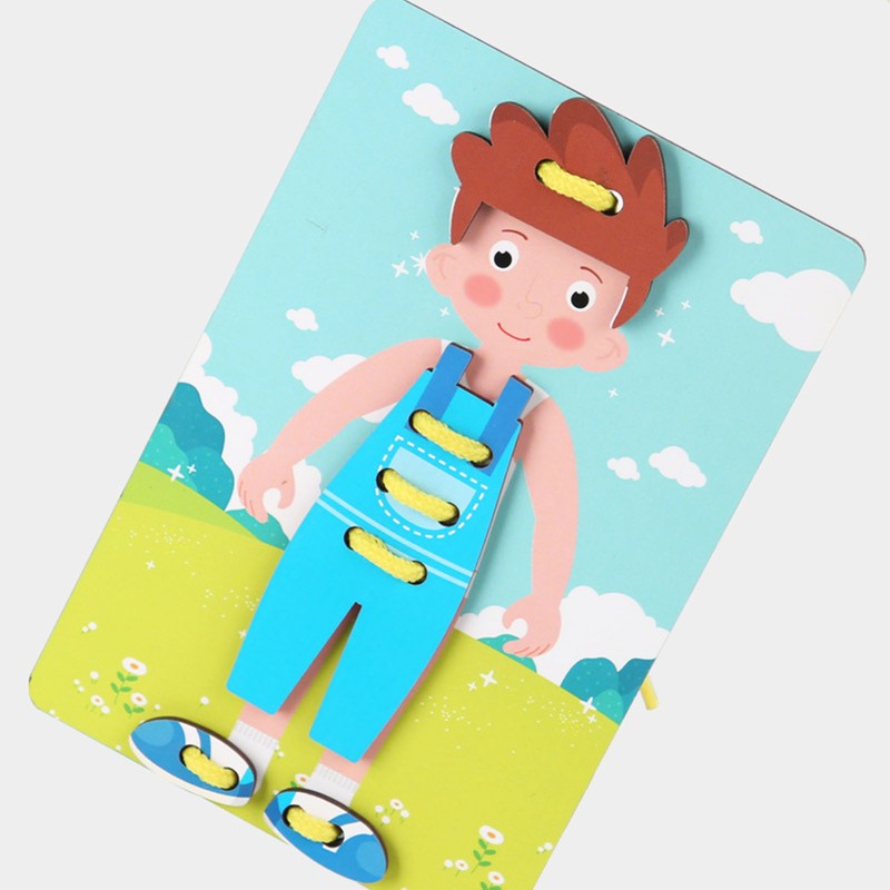 Wooden Lacing Threading Toys Clear Patterns Educational Wood Threading Panel