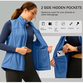 Soothfeel Women's Vest with Zipper Pocekts Lightweight Softshell Sleeveless Jacket Hiking Travel Golf Running Vest for Women (Light Blue, M)
