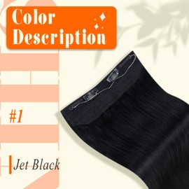 Full Shine Invisible Wire Hair Extensions 20 Inch Color 1 Jet Black Secret Fish Wire Remy Human Hair Extensions 80 Gram Straight Hair Extensions for Women