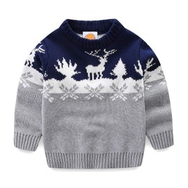 Mud Kingdom Xmas Jumpers for Kids Knitted Long Sleeve Winter Festive Crewneck Christmas Sweater Cotton Cosy Knitwear Cute Gray Reindeer Big Boys 9-10 Years