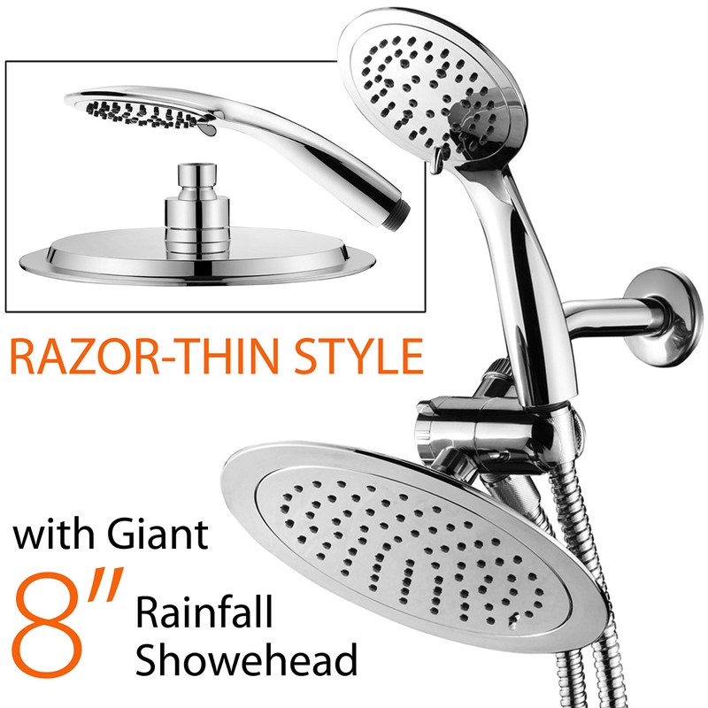 AquaSpa Razor High-Fashion 8 Inch Slimline Design 3-way Rainfall Combo