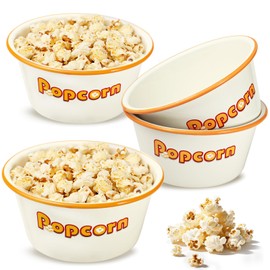 Webake 1.2 Quart Enamelware Popcorn Bowls for Family Movie Night, White Retro Snack Bowls Popcorn Serving Bowl Gift Set of 4