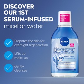 NIVEA Skin Recharge Micellar Water for Tired-Looking and Sensitive Skin, Eyes, Lips and Face Cleanser with Panthenol, Squalane and Amino Acid Complex for Overnight Moisture Replenishment, 400mL