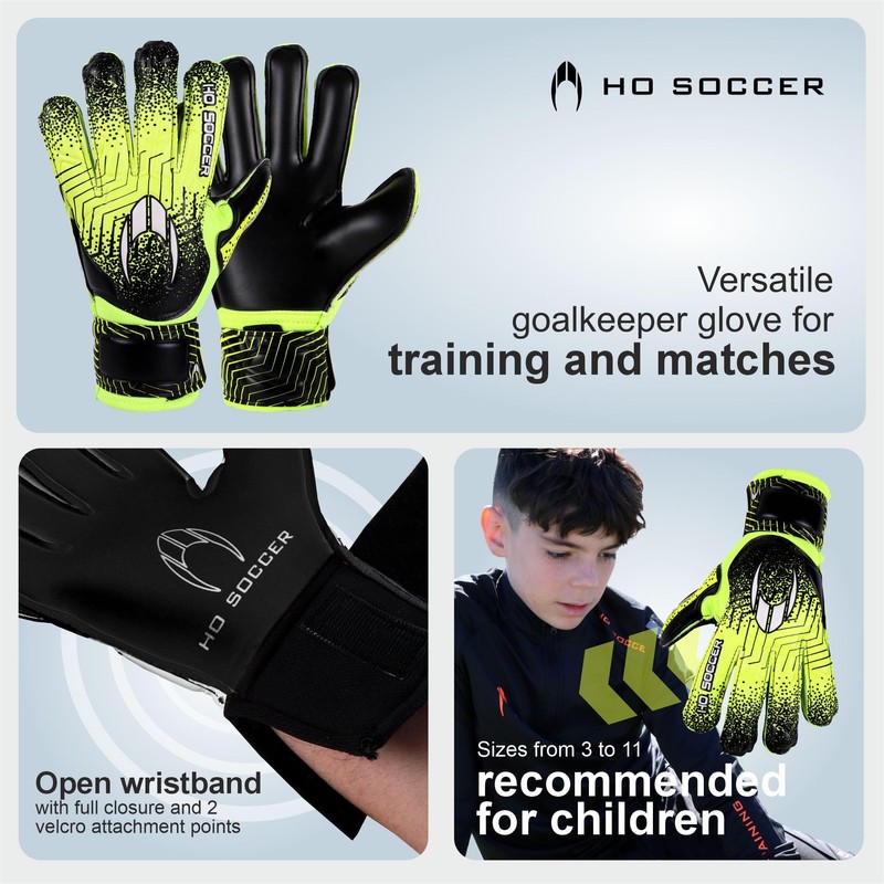 HO Soccer Force Green Goalkeeper Gloves, Unisex, Kids, Black/Lime, 6