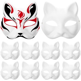 STOBOK White DIY Face Paper Masks: 10PCS Paintable Cat Half Face Masquerade Masks Blank Full Mardi Gras for Cosplay Party Decorating, Kids Craft Party Favors White