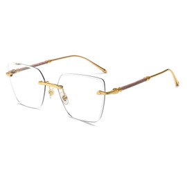LJCZKA Blue Light Blocking Glasses Women Men Square Rimless Eyeglasses Anti Eye satrain Computer Glasses Metal Frame (RoseGold)