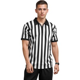 Exxact Sports Referee Shirt Men - Athletic Fit Basketball Referee Shirt for Sports & Costumes, Comes in V-Neck & Quarter-Zip Styles (AM, Zipper) Black/White
