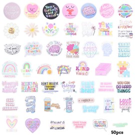 Mental Health Scrapbook Stickers Mind Health Scrapbooking Sticker Motivational Stickers Inspirational Quotes Scrapbook Sticker for Water Bottle, Cell Phone, Laptop, Planners, Suitcase - 50Pcs