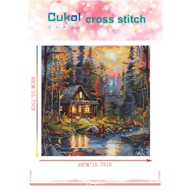 51buyoutgo 11 Count Cross Stitch Kits, Complete Easy Pre Printed Counted Stamped Cross Stitch Embroidery Needlepoint Patterns Kits for Adults Beginner Kid, Cottage Landscape Crossstitch Point de Croix